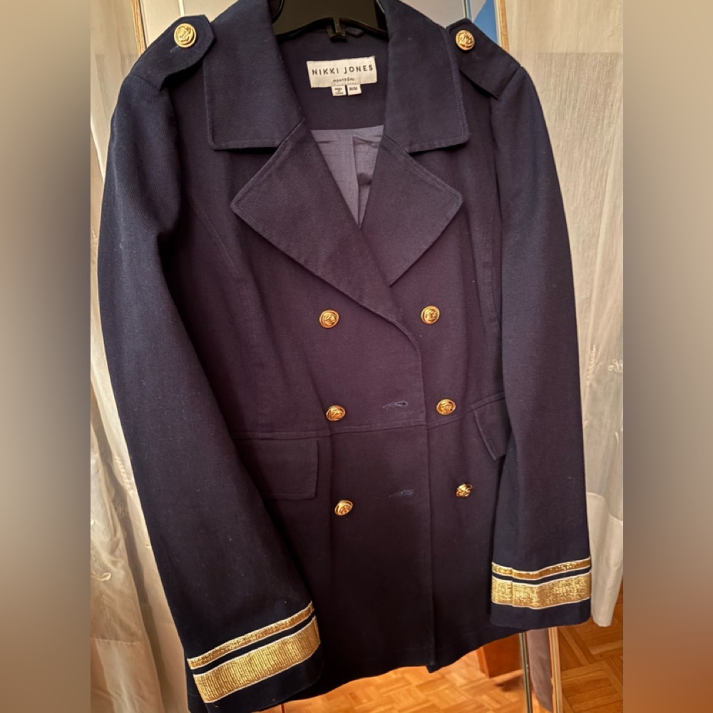 💙 Navy Blue Double-Breasted Coat with Gold Accents NWOT